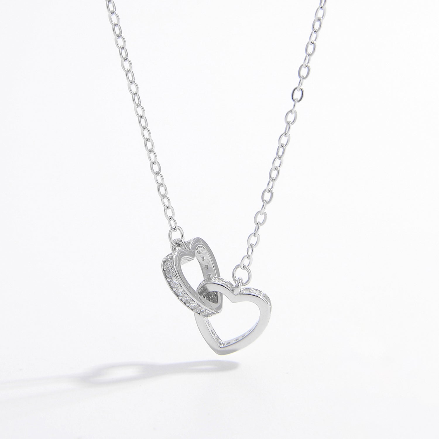 925 Sterling Silver Inlaid Zircon Double Heart Necklace