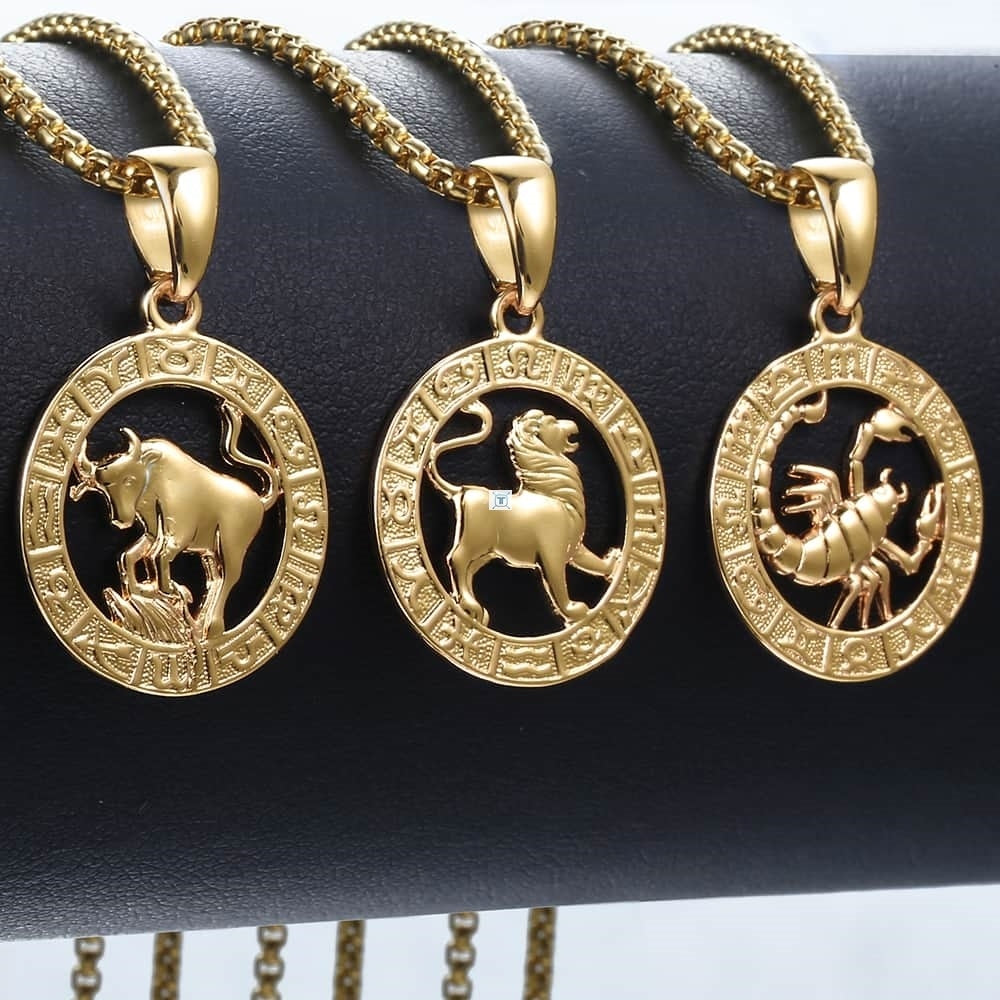 Men's & Women's Gold Horoscope Zodiac Sign Pendant Necklace