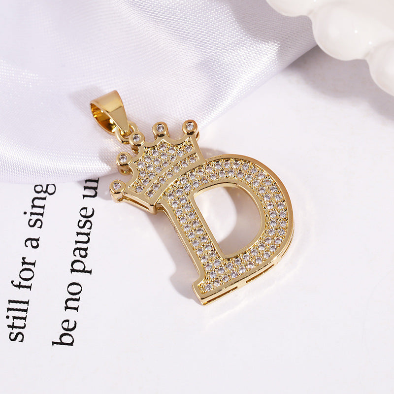 Personalized Cubic Zirconia Crown A-Z Initial Letter Necklace