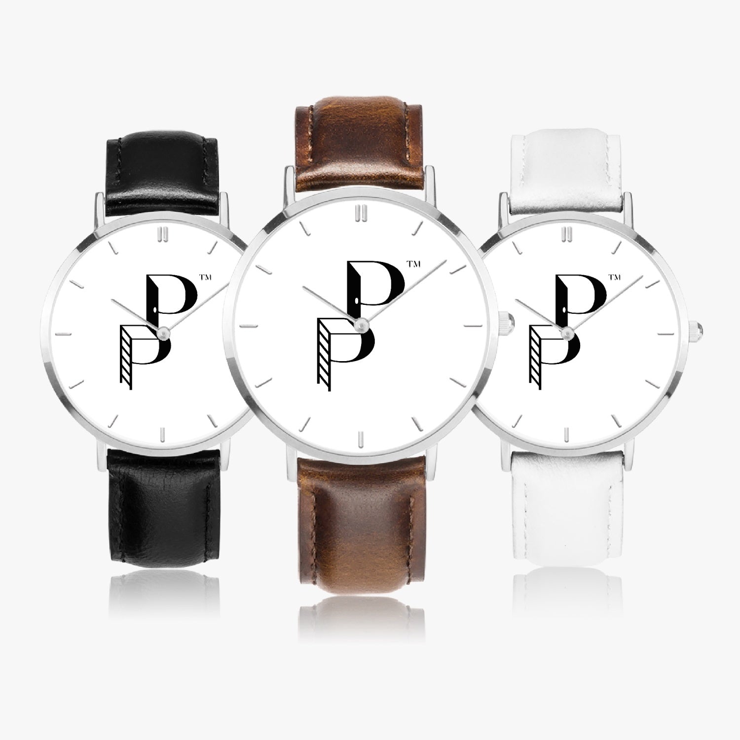 Posh Poverty Hot Selling Ultra-Thin Leather Strap Quartz Watch (Silver With Indicators)