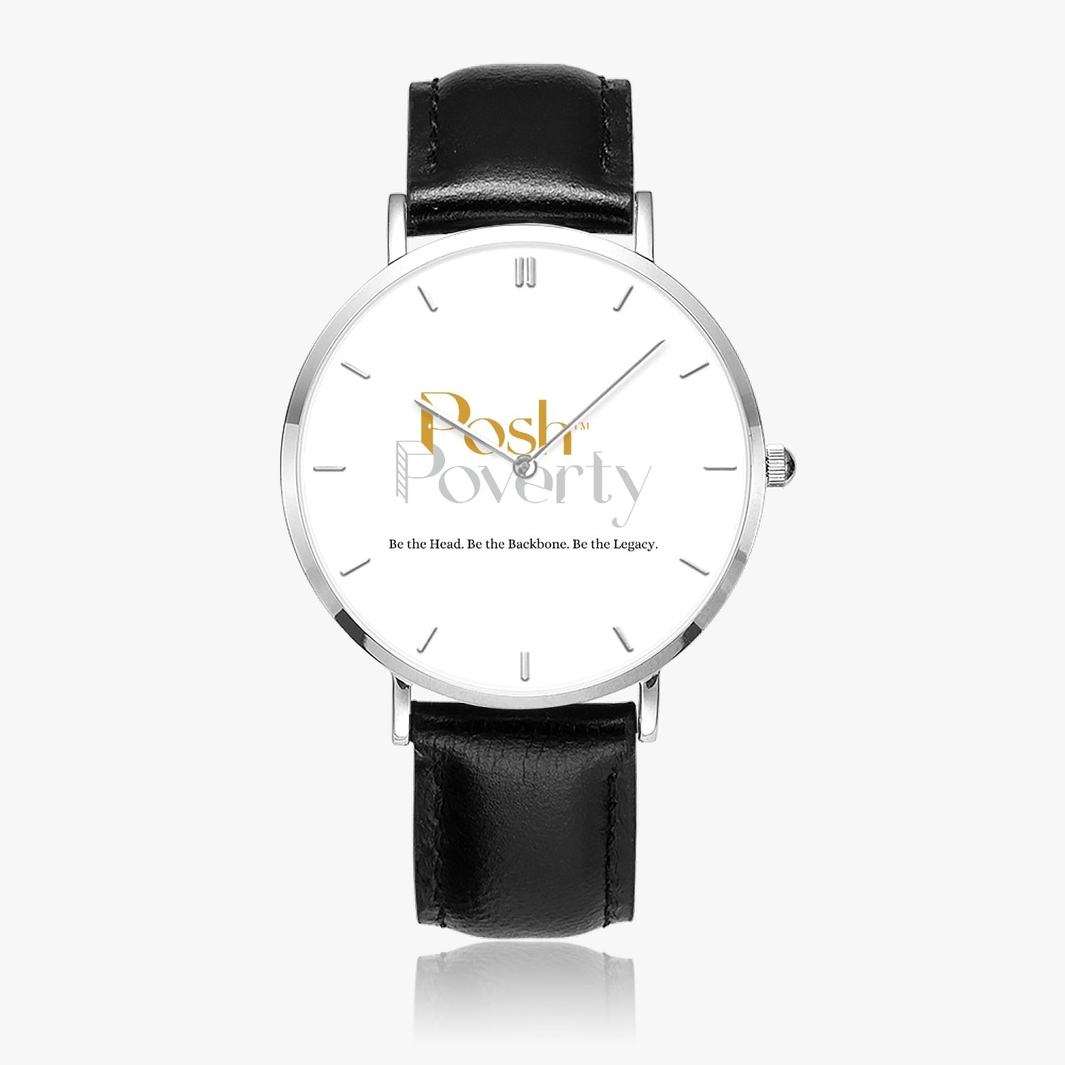 Posh Poverty Hot Selling Ultra-Thin Leather Strap Quartz Watch (Silver With Indicators)