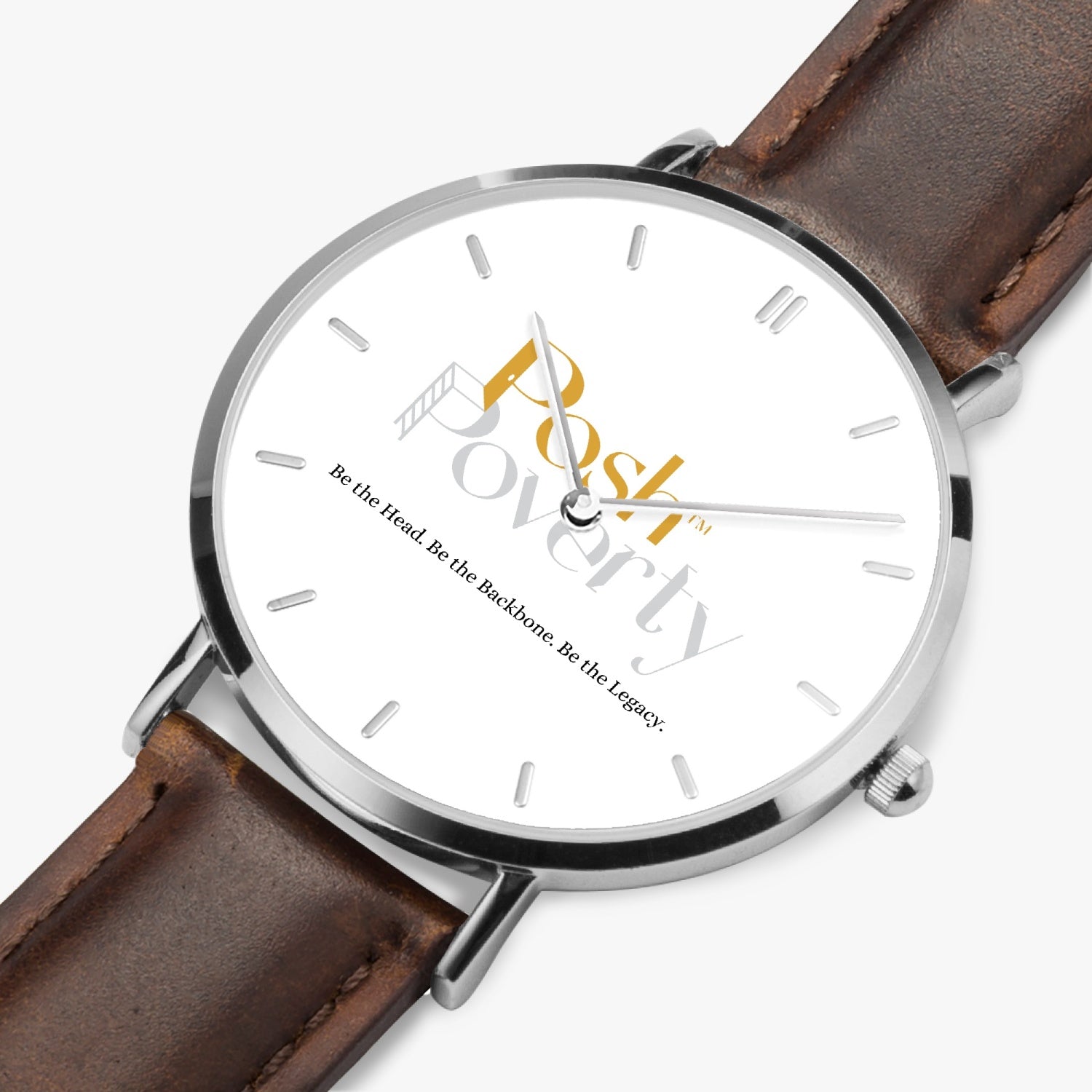 Posh Poverty Hot Selling Ultra-Thin Leather Strap Quartz Watch (Silver With Indicators)