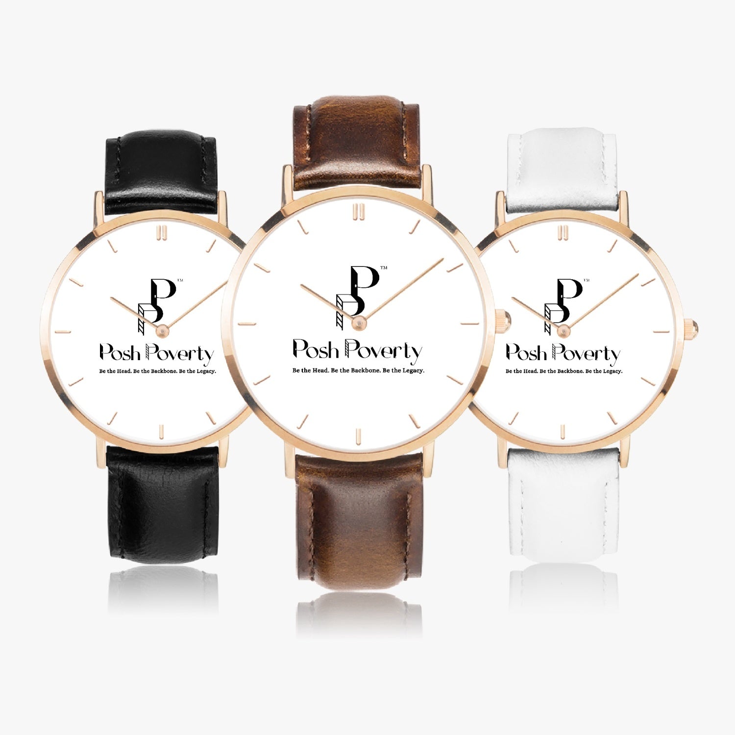 Posh Poverty Hot Selling Ultra-Thin Leather Strap Quartz Watch (Rose Gold With Indicators)