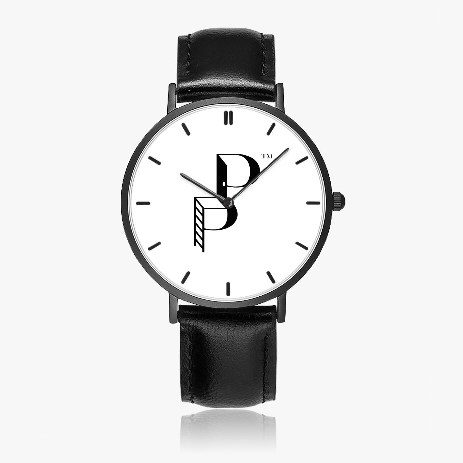 Posh Poverty Hot Selling Ultra-Thin Leather Strap Quartz Watch (Black With Indicators)