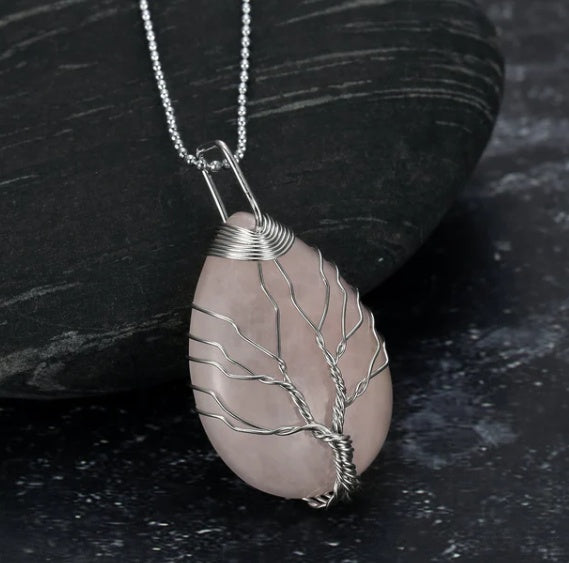 Celtic Tree of Life Pendant on Teardrop Semi-Precious Stone