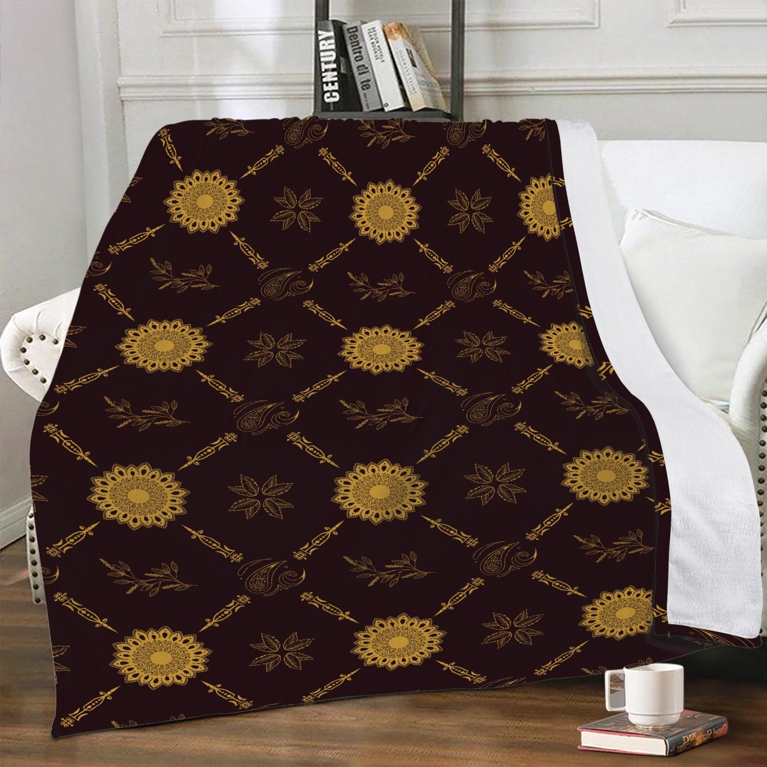 Posh Poverty Sunburst & Arrow Plush Throw Blanket - Dark Maroon/Gold