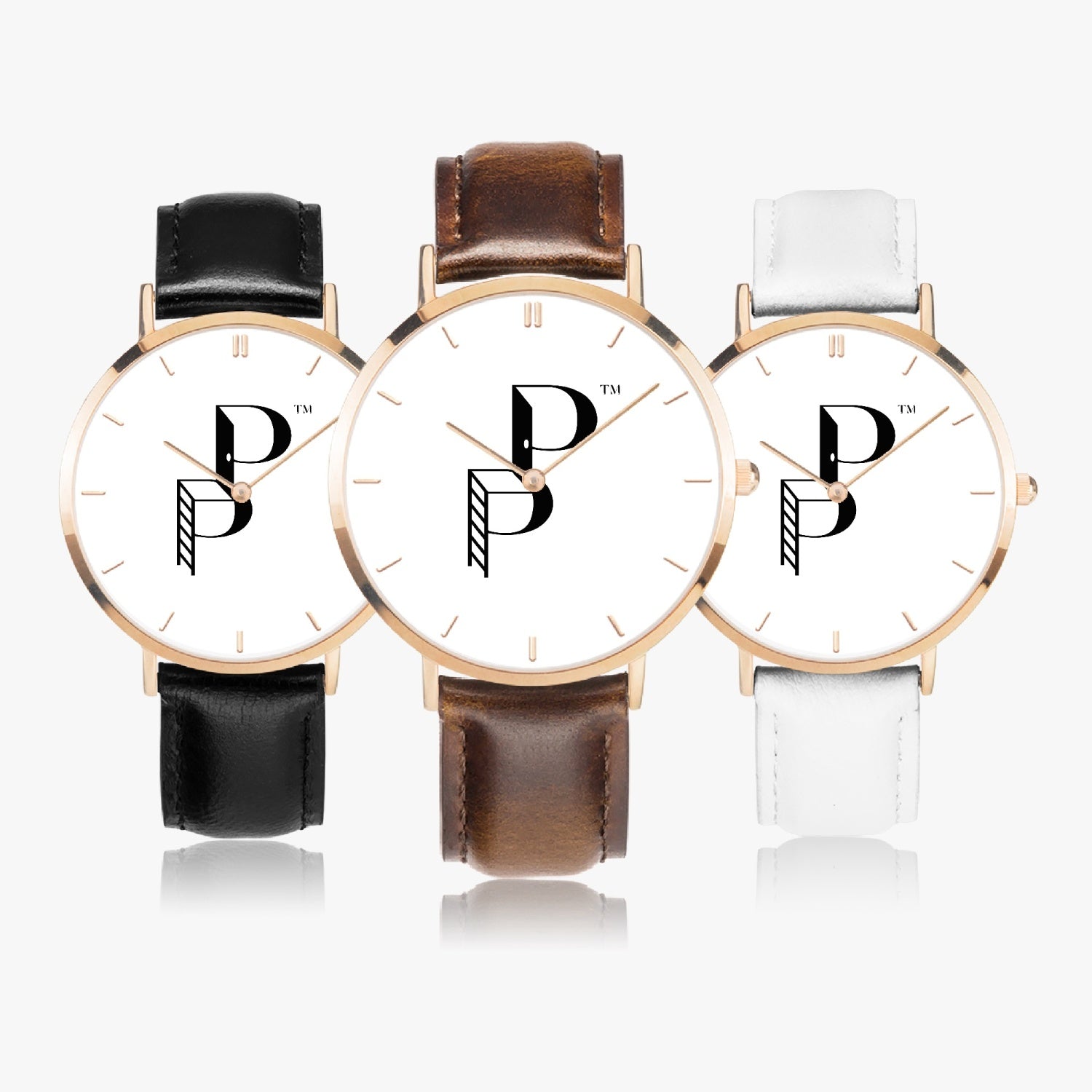 Posh Poverty Hot Selling Ultra-Thin Leather Strap Quartz Watch (Rose Gold With Indicators)