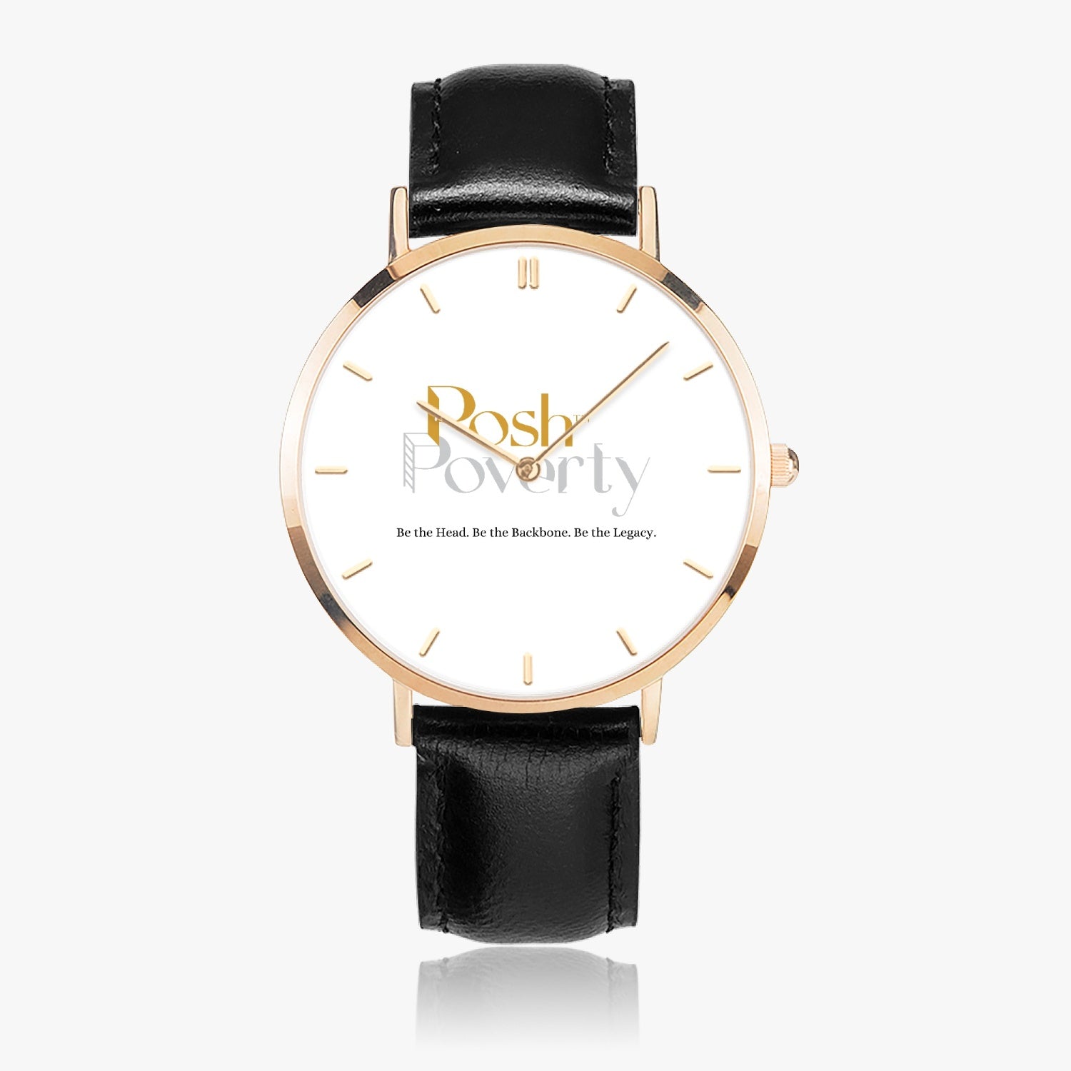 Posh Poverty Hot Selling Ultra-Thin Leather Strap Quartz Watch (Rose Gold With Indicators)