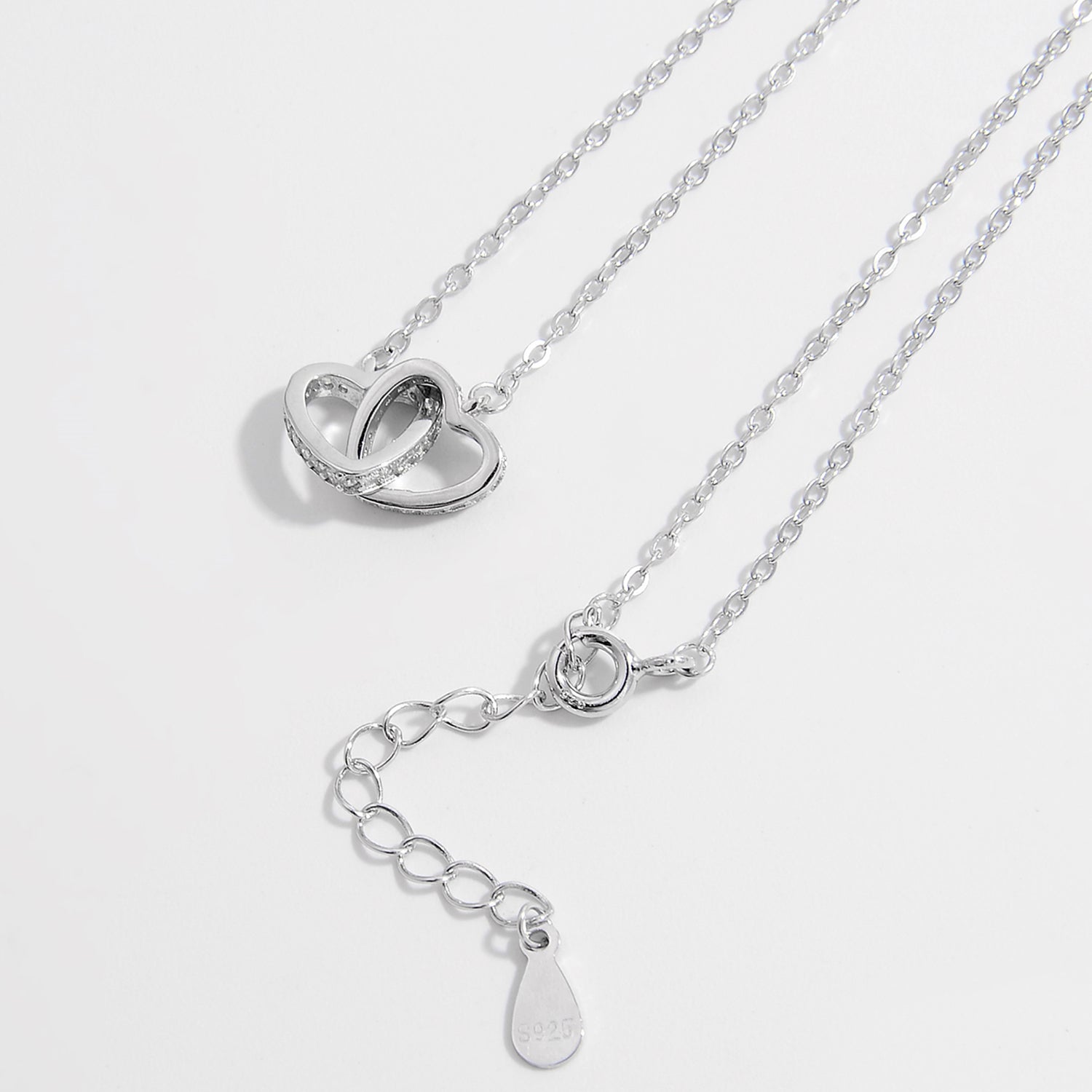 925 Sterling Silver Inlaid Zircon Double Heart Necklace